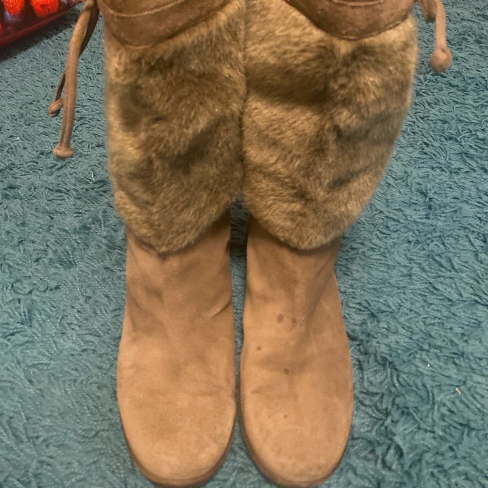 Nine West Vintage America Boho Faux Fur Cuff Tall Suede Boots Size 9.5